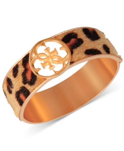 Shop Guess Gold-tone Cheetah-print Faux-fur Animal Print Bangle Bracelet