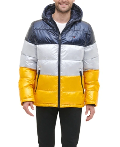 Shop Tommy Hilfiger Men's Pearlized Performance Hooded Puffer Coat In Yellow Navy