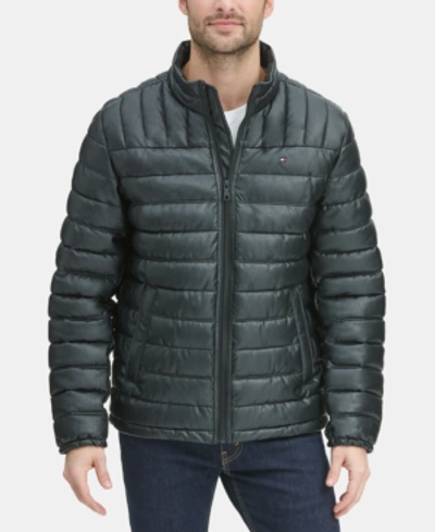 Shop Tommy Hilfiger Men's Quilted Faux Leather Puffer Jacket In Black