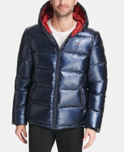 Shop Tommy Hilfiger Men's Pearlized Performance Hooded Puffer Coat In Sky Navy