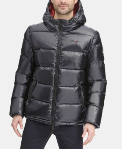 Shop Tommy Hilfiger Men's Pearlized Performance Hooded Puffer Coat In Black