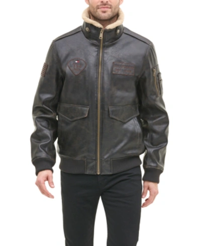 Shop Tommy Hilfiger Men's Faux Leather Aviator Bomber Jacket, Created For Macy's In Medium Brown
