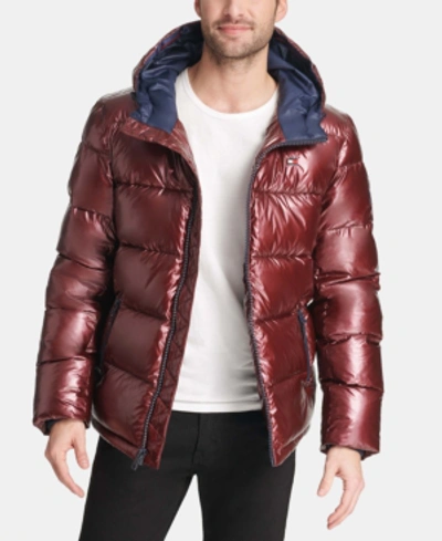 Shop Tommy Hilfiger Men's Pearlized Performance Hooded Puffer Coat In Red