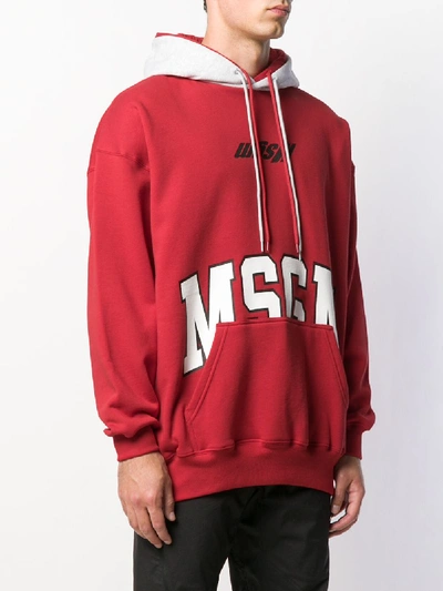 Shop Msgm Logo Hooded Sweatshirt In Red