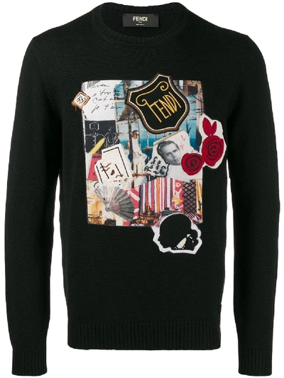 Shop Fendi Karl Kollage Crewneck Sweater In Black