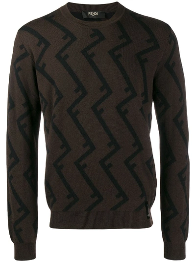 Shop Fendi Merino Wool Crewneck Sweater In Brown