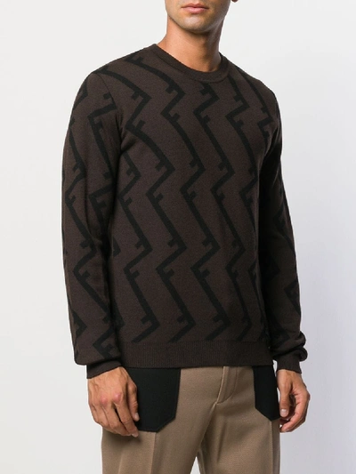 Shop Fendi Merino Wool Crewneck Sweater In Brown