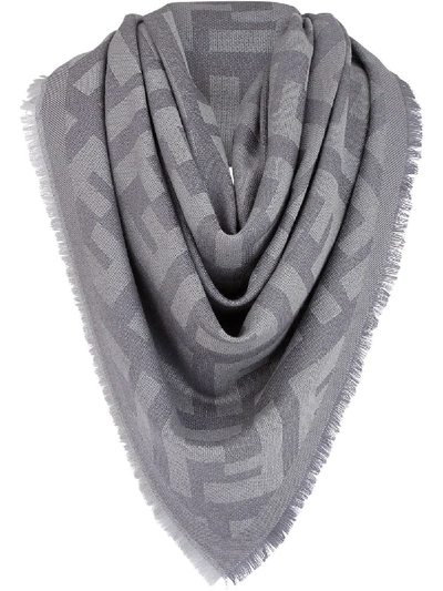 Shop Fendi Wool-cashmere Blend Printed Ff Logo Shawl In Grey