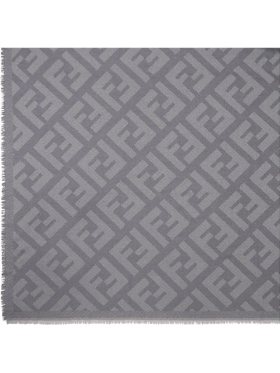 Shop Fendi Wool-cashmere Blend Printed Ff Logo Shawl In Grey