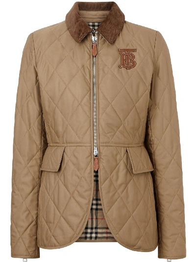 Shop Burberry Diamond-quilted Riding Jacket In Beige