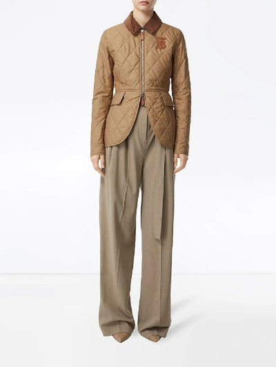 Shop Burberry Diamond-quilted Riding Jacket In Beige