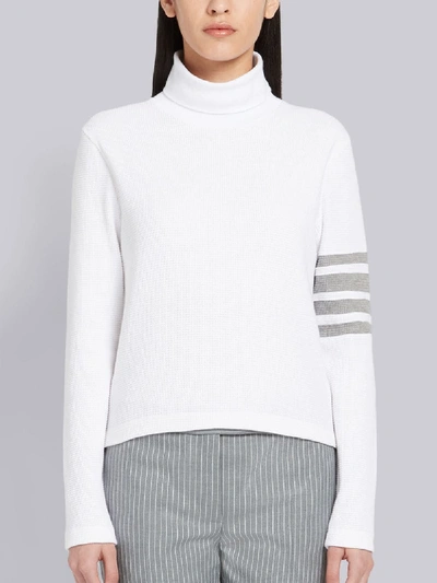 Shop Thom Browne 4-bar Compact Waffle Turtleneck In White