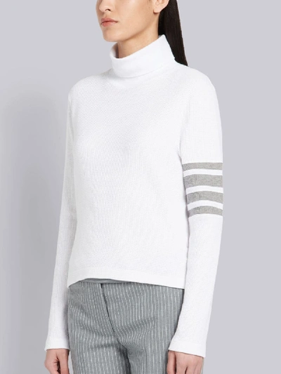 Shop Thom Browne 4-bar Compact Waffle Turtleneck In White