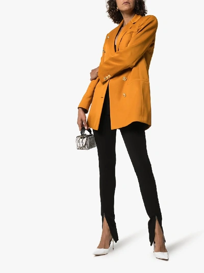 Shop Versace Double-breasted Blazer In Orange