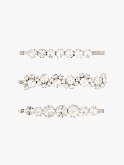 Shop Alessandra Rich Silver Tone Set Of Three Crystal Hair Clips In Metallic