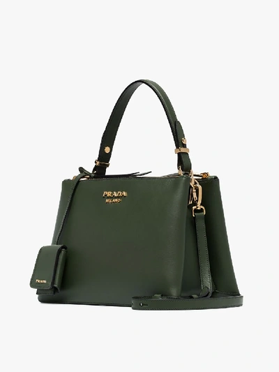 Shop Prada Green Double Zip Small Leather Tote Bag