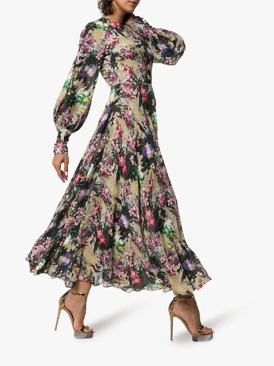Shop Rotate Birger Christensen Rotate Floral Print Flared Maxi Dress In Green