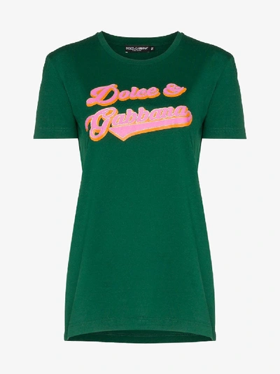 Shop Dolce & Gabbana Logo Print Cotton T-shirt In Green