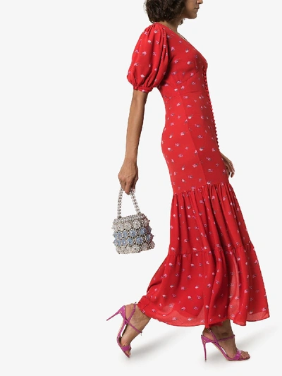 Shop Rotate Birger Christensen Rotate Rose Print Tiered Maxi Dress In Red