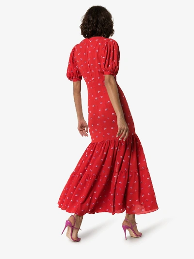 Shop Rotate Birger Christensen Rotate Rose Print Tiered Maxi Dress In Red