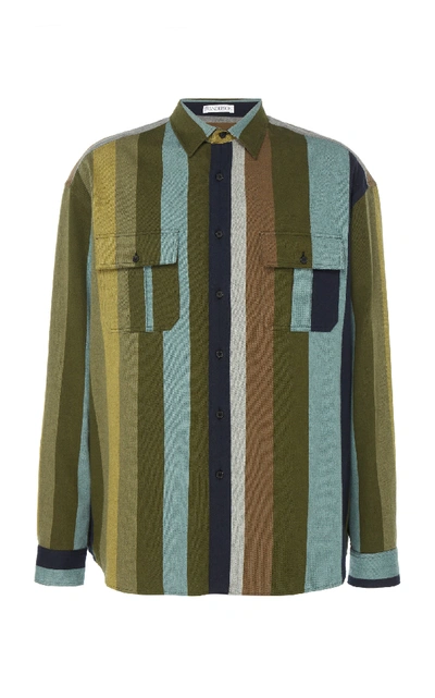 Shop Jw Anderson Striped Cotton-flannel Shirt In Neutral