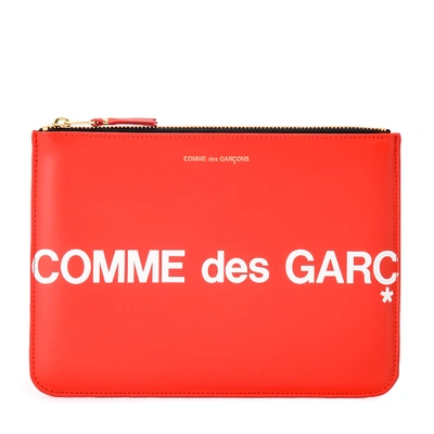 Shop Comme Des Garçons Sachet Wallet Huge Logo In Red Leather In Rosso