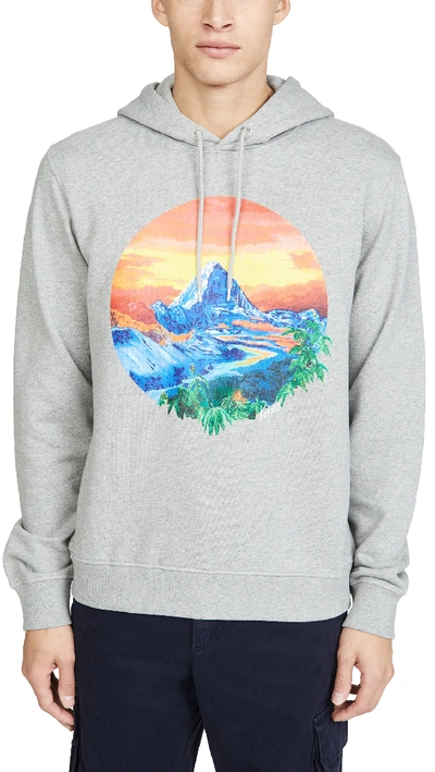 Shop Kenzo Hand Painted Landscape Graphic Hoodie In Grey