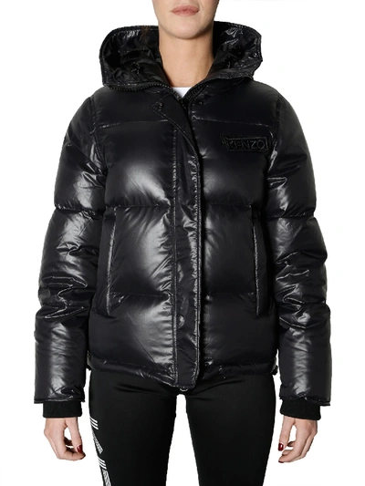 Shop Kenzo Hooded Down Jacket In Nero