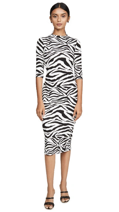 Shop Alice And Olivia Delora Fitted Mock Neck Dress In Large Tiger Soft White/black