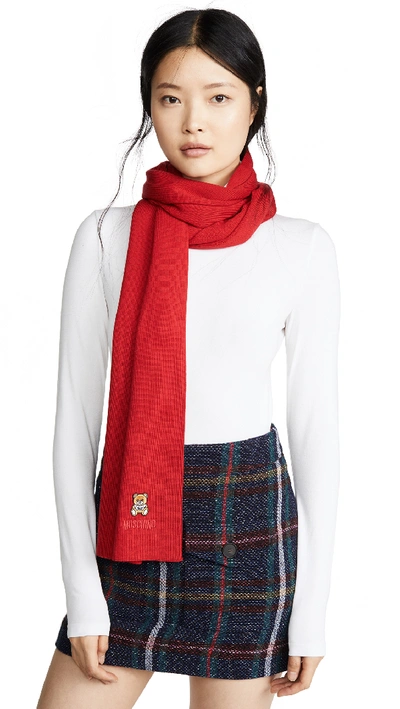Shop Moschino Bear Patch Scarf In Red