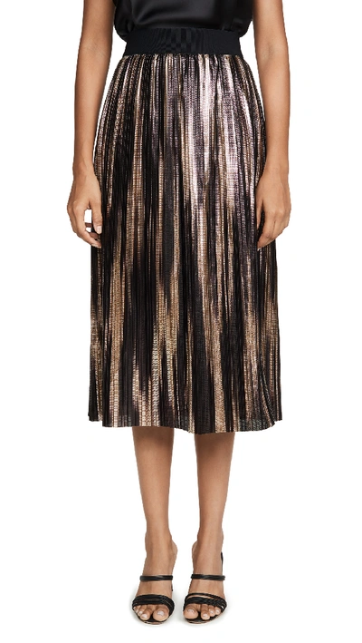 Shop Alice And Olivia Mikaela Pleated Skirt In Gold Multi