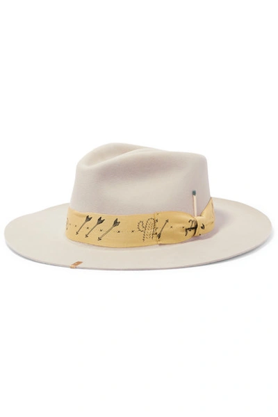 Shop Nick Fouquet Ocala Embellished Printed Grosgrain-trimmed Rabbit-felt Fedora In Beige