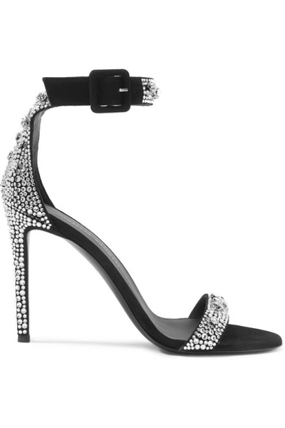 Shop Giuseppe Zanotti Crystal-embellished Suede Sandals In Silver