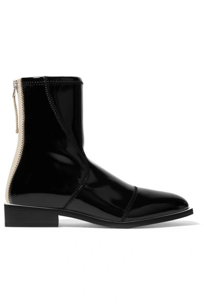 Shop Fendi Two-tone Glossed-neoprene Ankle Boots In Black