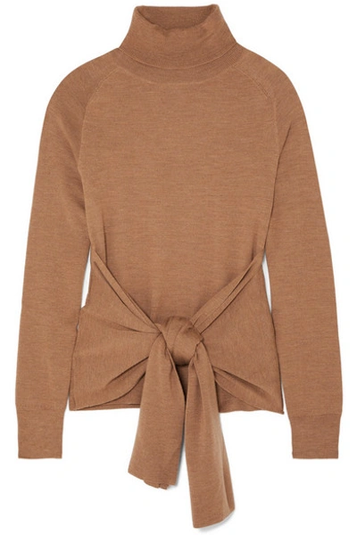 Shop Jw Anderson Tie-front Wool Turtleneck Sweater In Camel