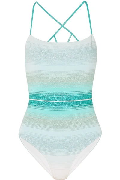 Shop Missoni Mare Maglieria Metallic Crochet-knit Swimsuit In Blue