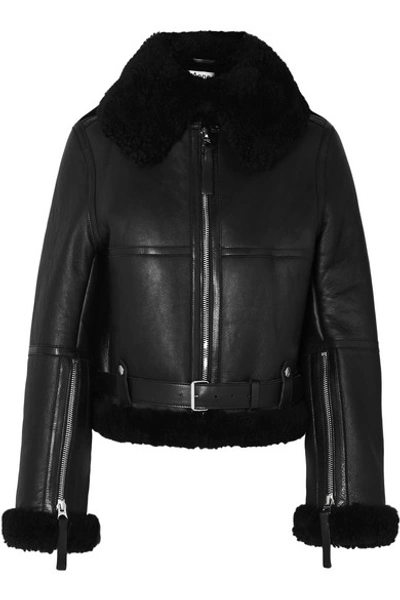 Shop Acne Studios Leather-trimmed Shearling Jacket In Black