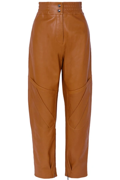 Shop Acne Studios Louiza Leather Tapered Pants In Light Brown