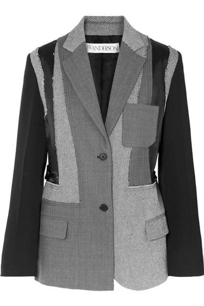 Shop Jw Anderson Patchwork Wool, Twill And Satin Blazer In Gray