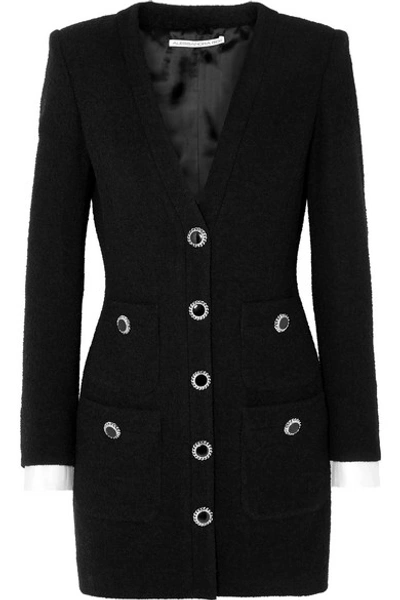Shop Alessandra Rich Button-embellished Wool-blend Tweed Mini Dress In Black
