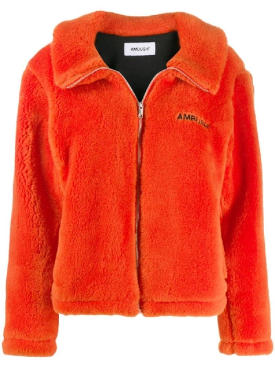 Shop Ambush Shearling Zip Jacket In Orange