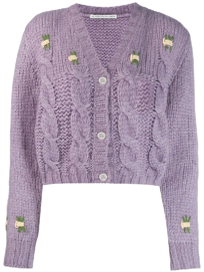 Shop Alessandra Rich Chunky Knit Cropped Cardigan In Purple