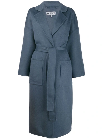 Shop Loewe Cashmere Belted Coat In Blue