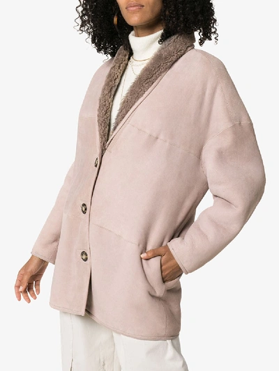 Shop Isabel Marant Étoile Carman Reversible Shearling Long Jacket In Pink