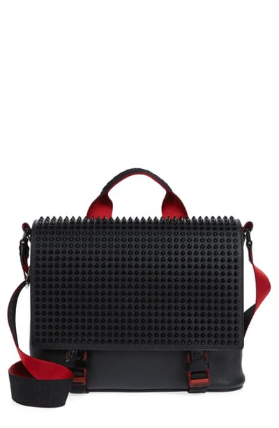 Shop Christian Louboutin Loubouclic Spiked Leather Messenger Bag In Black