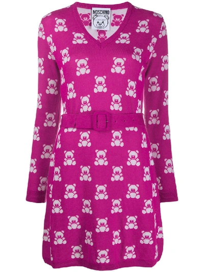 Shop Moschino Teddy Intarsia Knitted Dress - Pink