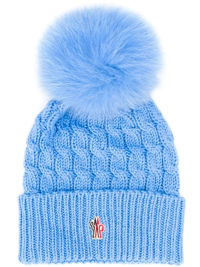 Shop Moncler Pom-pom Cable Knit Hat In Blue