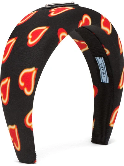 Shop Prada Heart Print Headband In Black