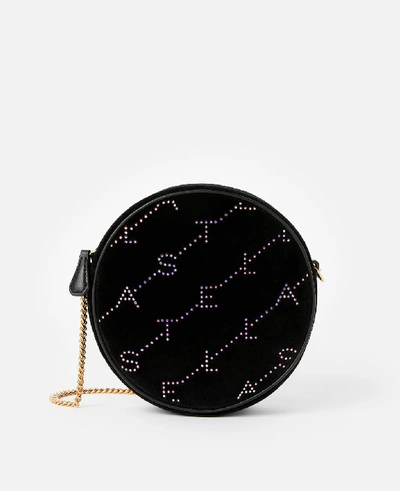 Shop Stella Mccartney Mini Round Monogram Bag In Black