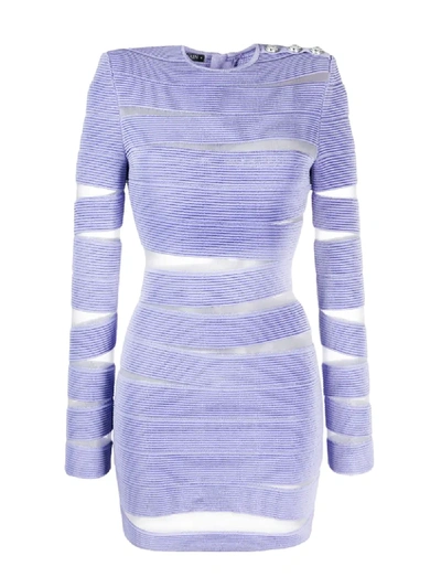 Shop Balmain Sheer Cut-out Bodycon Dress In Purple